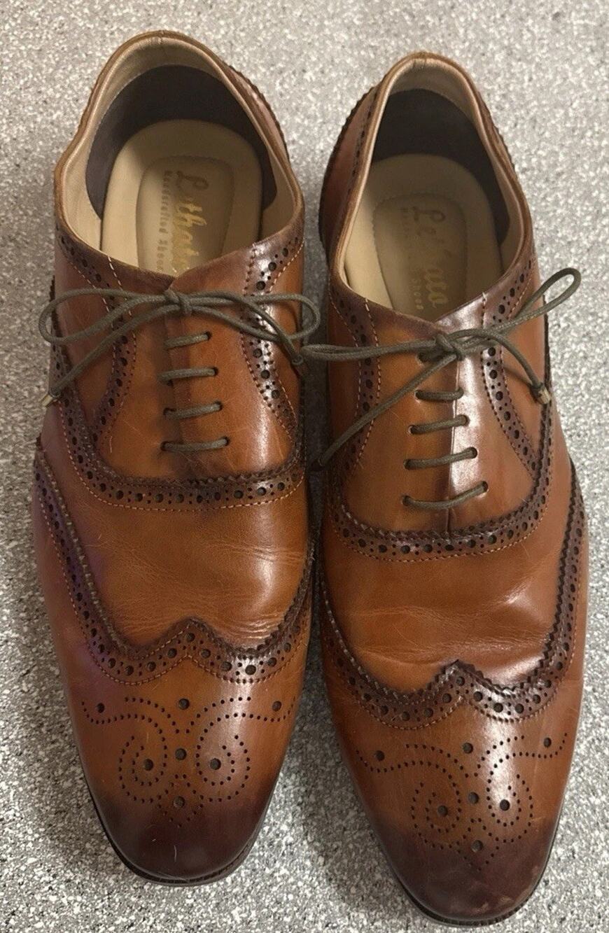 Lethato Handcrafted Leather Wingtip Oxford Brown Dress Mens Size 9.5-10 Casual